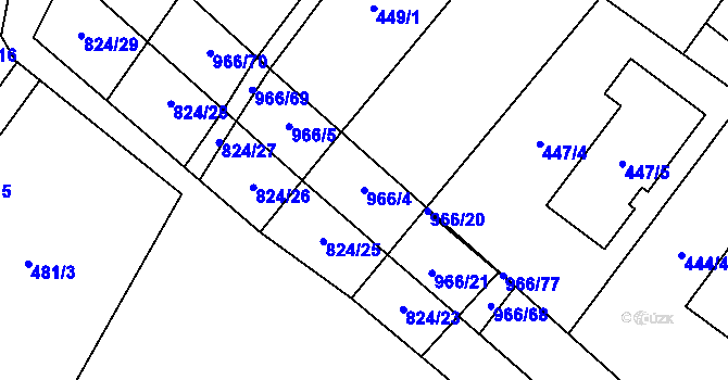 Parcela st. 966/4 v KÚ Milovice nad Labem, Katastrální mapa