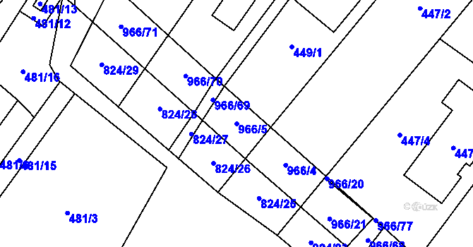 Parcela st. 966/5 v KÚ Milovice nad Labem, Katastrální mapa