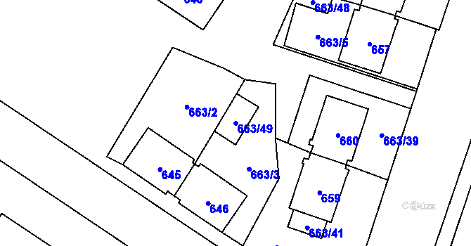 Parcela st. 663/49 v KÚ Milovice nad Labem, Katastrální mapa