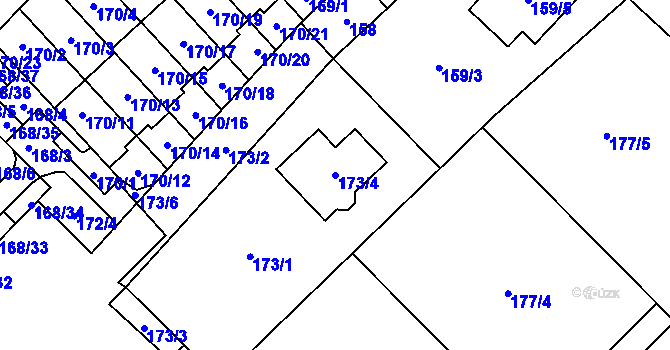 Parcela st. 173/4 v KÚ Milovice nad Labem, Katastrální mapa
