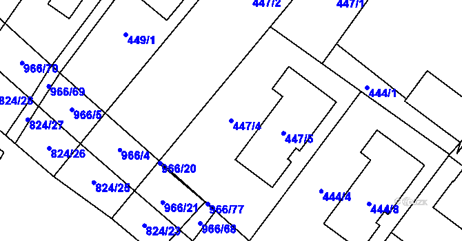 Parcela st. 447/4 v KÚ Milovice nad Labem, Katastrální mapa