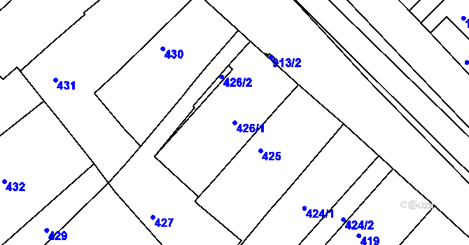 Parcela st. 426/1 v KÚ Milovice nad Labem, Katastrální mapa