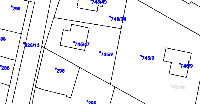 Parcela st. 745/2 v KÚ Milovice nad Labem, Katastrální mapa