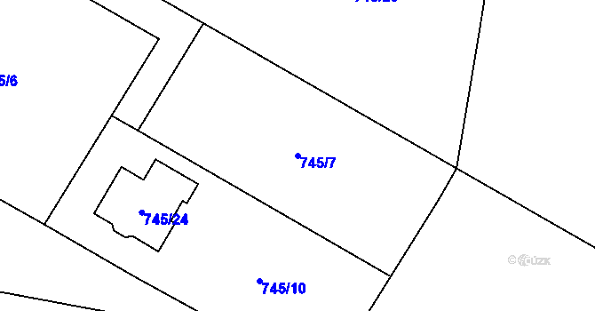 Parcela st. 745/7 v KÚ Milovice nad Labem, Katastrální mapa