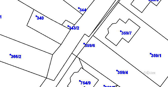 Parcela st. 359/6 v KÚ Milovice nad Labem, Katastrální mapa