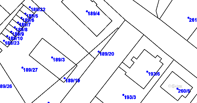 Parcela st. 189/20 v KÚ Milovice nad Labem, Katastrální mapa