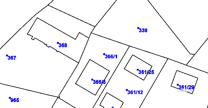 Parcela st. 366/1 v KÚ Milovice nad Labem, Katastrální mapa