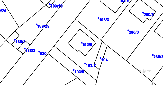Parcela st. 193/8 v KÚ Milovice nad Labem, Katastrální mapa