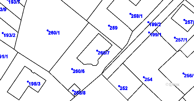 Parcela st. 260/7 v KÚ Milovice nad Labem, Katastrální mapa