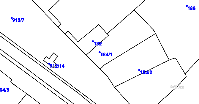 Parcela st. 184/1 v KÚ Milovice nad Labem, Katastrální mapa