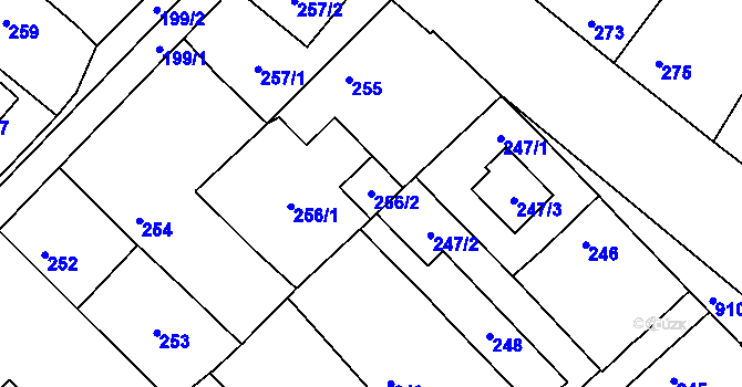 Parcela st. 256/2 v KÚ Milovice nad Labem, Katastrální mapa