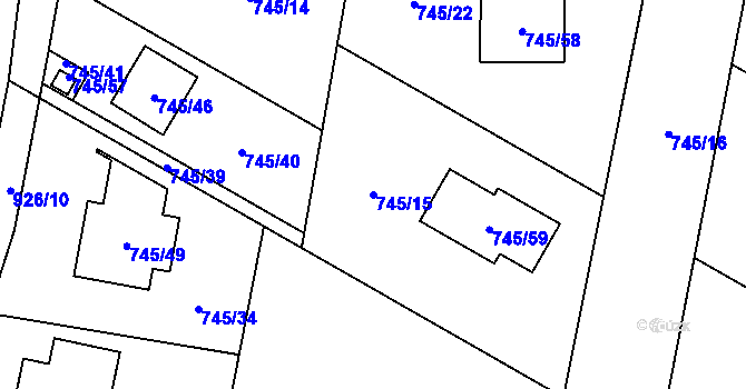 Parcela st. 745/15 v KÚ Milovice nad Labem, Katastrální mapa