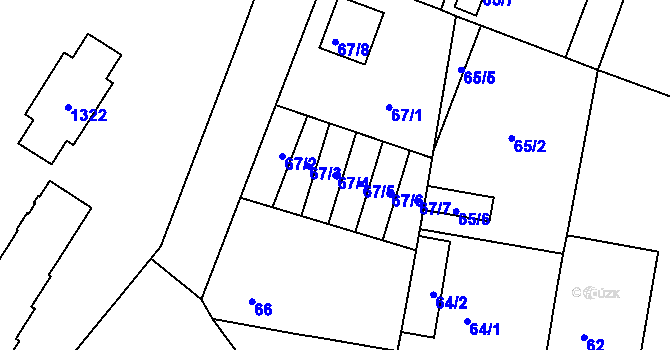 Parcela st. 67/4 v KÚ Milovice nad Labem, Katastrální mapa