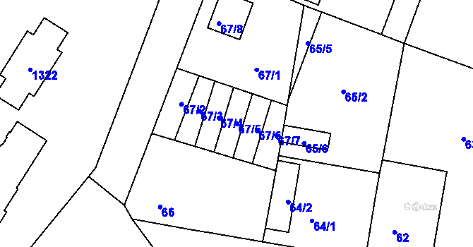 Parcela st. 67/5 v KÚ Milovice nad Labem, Katastrální mapa