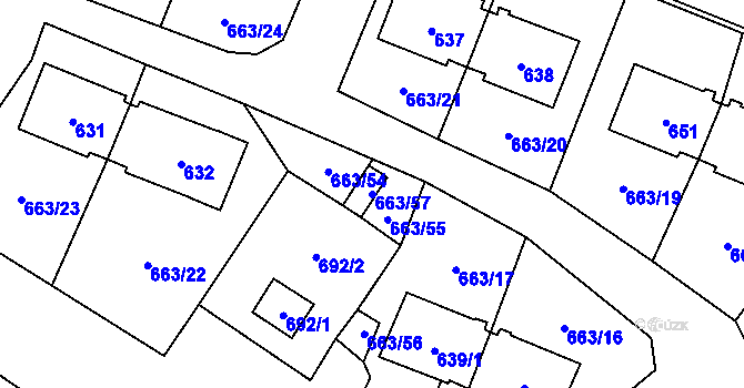 Parcela st. 663/57 v KÚ Milovice nad Labem, Katastrální mapa