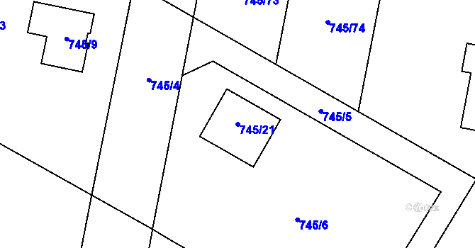Parcela st. 745/21 v KÚ Milovice nad Labem, Katastrální mapa