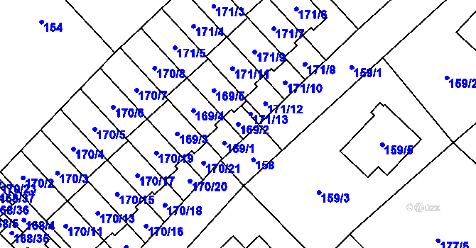Parcela st. 169/2 v KÚ Milovice nad Labem, Katastrální mapa