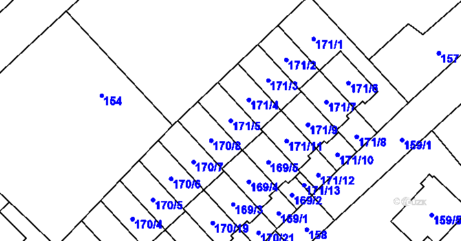 Parcela st. 171/5 v KÚ Milovice nad Labem, Katastrální mapa
