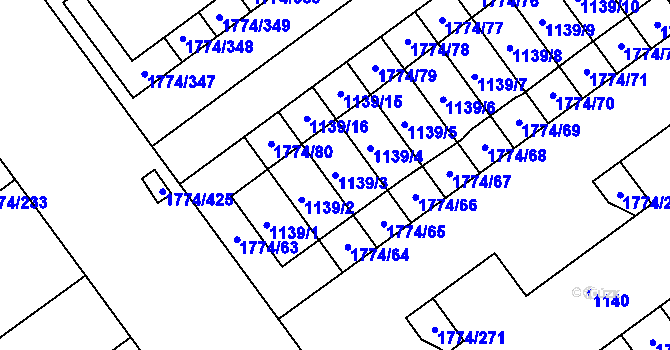 Parcela st. 1139/3 v KÚ Milovice nad Labem, Katastrální mapa