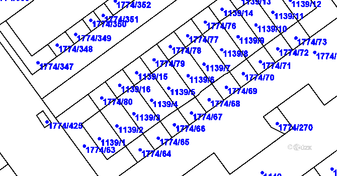 Parcela st. 1139/5 v KÚ Milovice nad Labem, Katastrální mapa