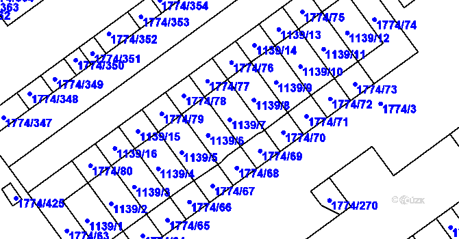 Parcela st. 1139/7 v KÚ Milovice nad Labem, Katastrální mapa