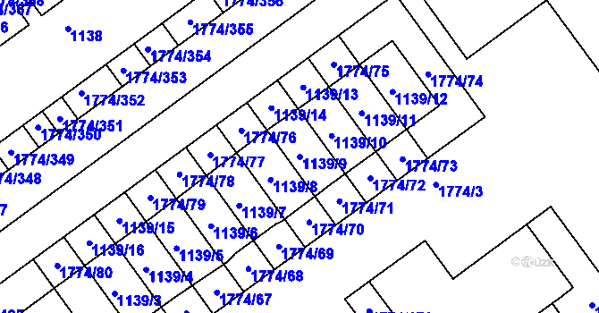 Parcela st. 1139/9 v KÚ Milovice nad Labem, Katastrální mapa