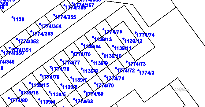 Parcela st. 1139/10 v KÚ Milovice nad Labem, Katastrální mapa