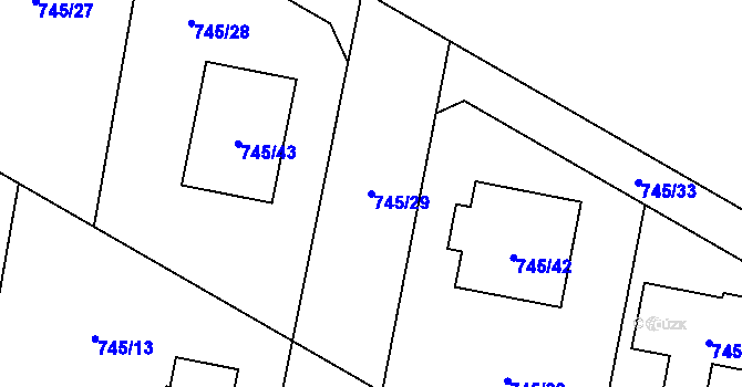 Parcela st. 745/29 v KÚ Milovice nad Labem, Katastrální mapa