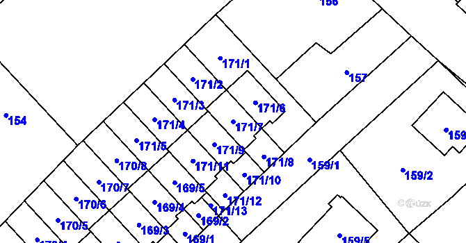 Parcela st. 171/7 v KÚ Milovice nad Labem, Katastrální mapa