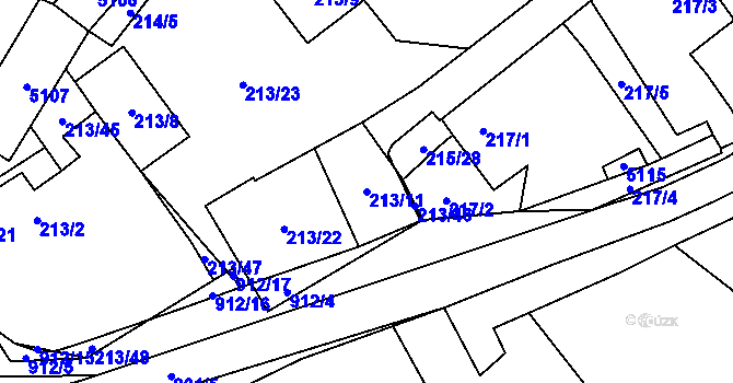 Parcela st. 213/11 v KÚ Milovice nad Labem, Katastrální mapa