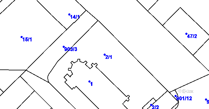 Parcela st. 2/1 v KÚ Milovice nad Labem, Katastrální mapa