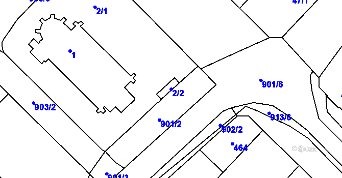Parcela st. 2/2 v KÚ Milovice nad Labem, Katastrální mapa