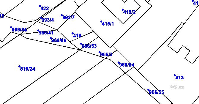 Parcela st. 966/3 v KÚ Milovice nad Labem, Katastrální mapa