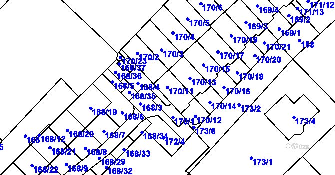 Parcela st. 170/11 v KÚ Milovice nad Labem, Katastrální mapa