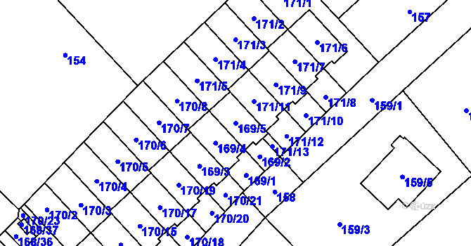 Parcela st. 169/5 v KÚ Milovice nad Labem, Katastrální mapa