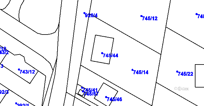 Parcela st. 745/44 v KÚ Milovice nad Labem, Katastrální mapa