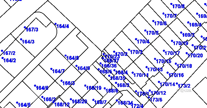 Parcela st. 170/23 v KÚ Milovice nad Labem, Katastrální mapa