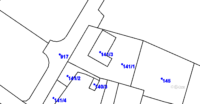 Parcela st. 141/3 v KÚ Milovice nad Labem, Katastrální mapa