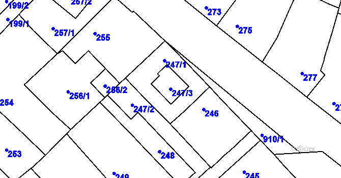 Parcela st. 247/3 v KÚ Milovice nad Labem, Katastrální mapa