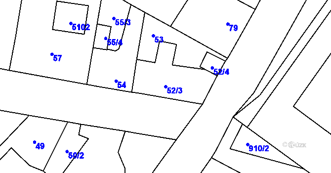 Parcela st. 52/3 v KÚ Milovice nad Labem, Katastrální mapa