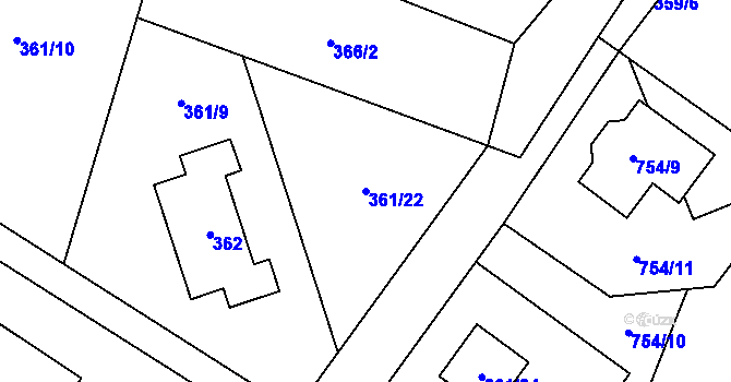 Parcela st. 361/22 v KÚ Milovice nad Labem, Katastrální mapa