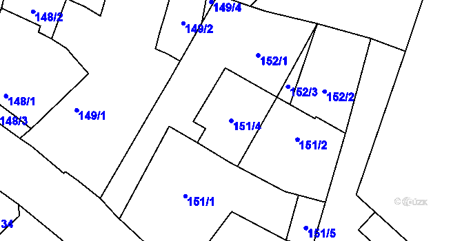 Parcela st. 151/4 v KÚ Milovice nad Labem, Katastrální mapa