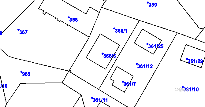Parcela st. 366/3 v KÚ Milovice nad Labem, Katastrální mapa