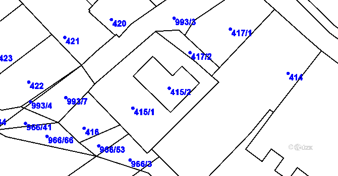 Parcela st. 415/2 v KÚ Milovice nad Labem, Katastrální mapa