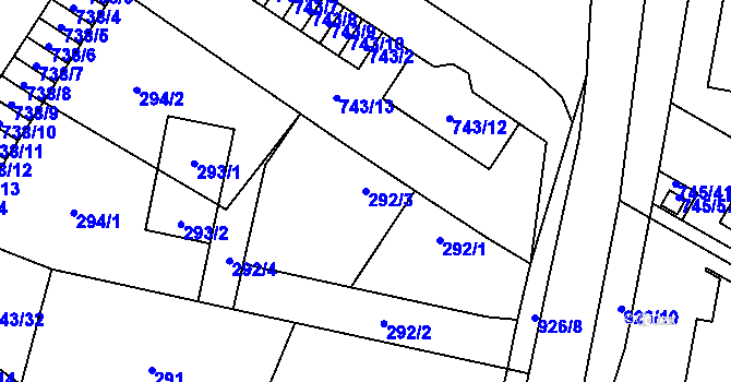 Parcela st. 292/3 v KÚ Milovice nad Labem, Katastrální mapa