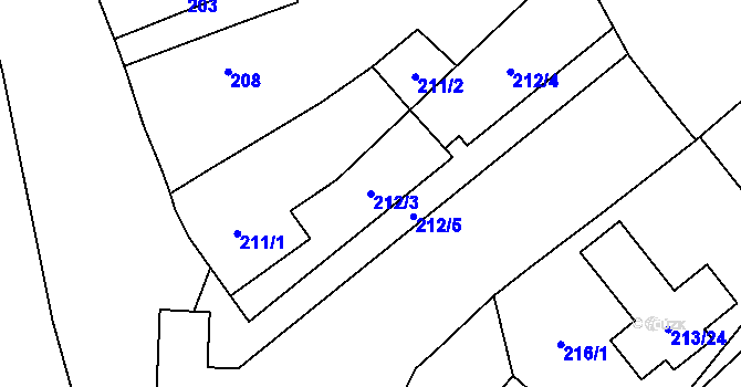 Parcela st. 212/3 v KÚ Milovice nad Labem, Katastrální mapa