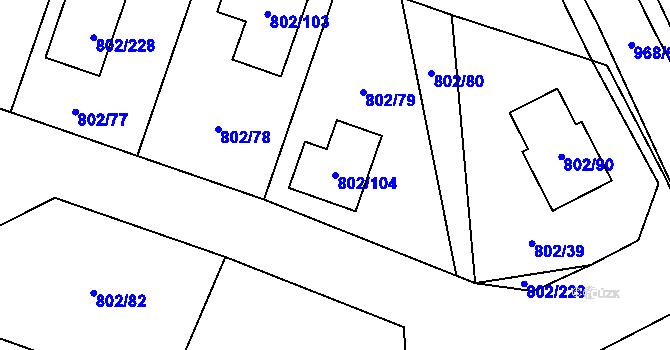 Parcela st. 802/104 v KÚ Milovice nad Labem, Katastrální mapa
