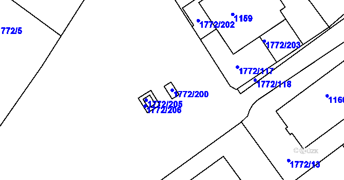 Parcela st. 1772/200 v KÚ Milovice nad Labem, Katastrální mapa