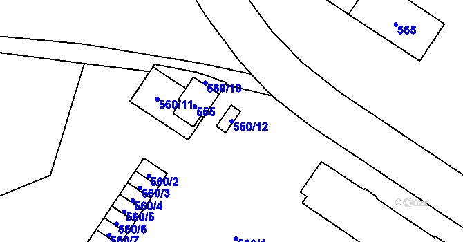 Parcela st. 560/12 v KÚ Milovice nad Labem, Katastrální mapa