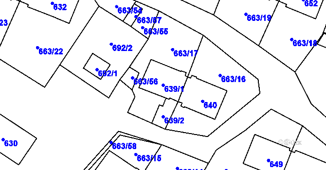 Parcela st. 639/1 v KÚ Milovice nad Labem, Katastrální mapa